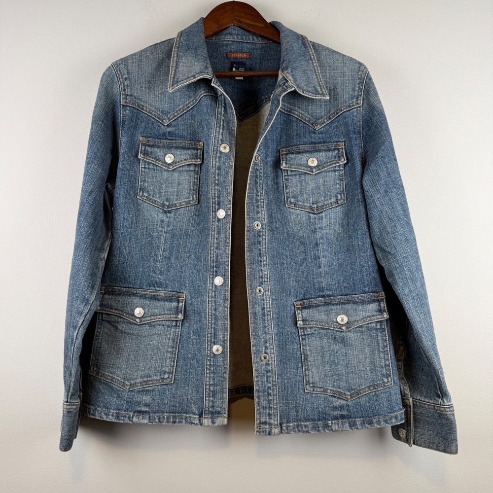 Vintage Gap Stretch Denim Jacket Women L Blue Western Cowgirl Ranchwear Layering